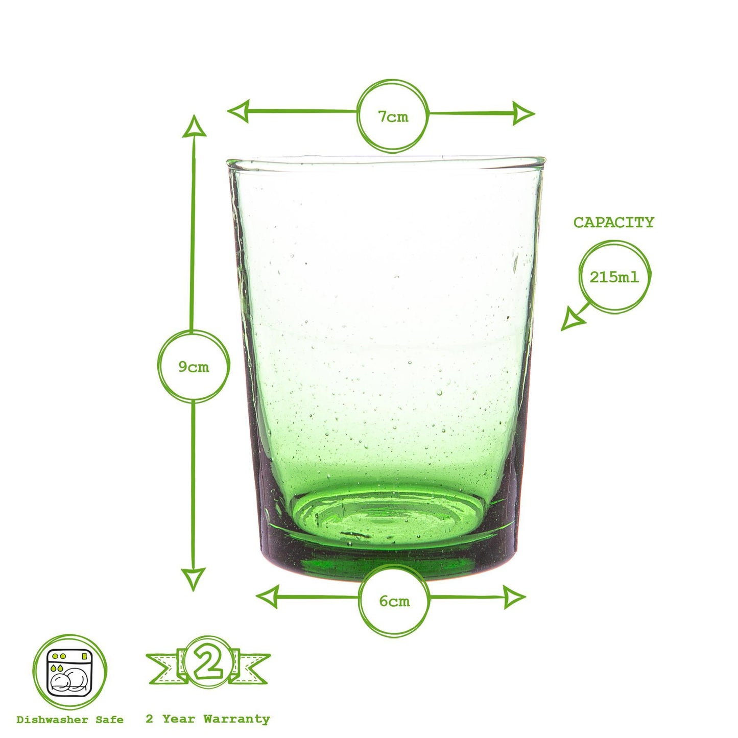 215ml Meknes Green Recycled Tumbler Glasses - Pack of Six
