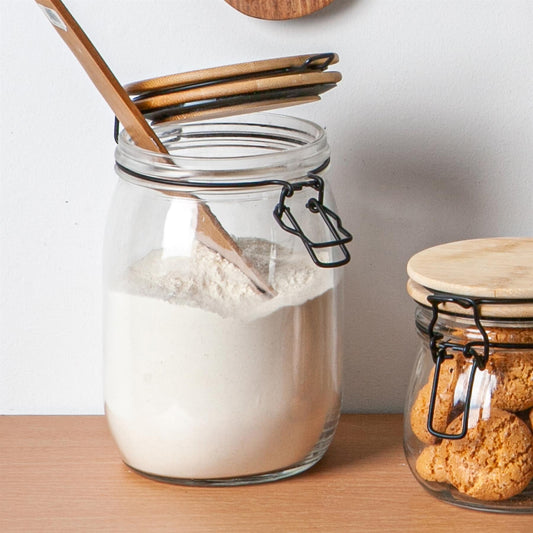 1L Air tight Glass Storage Jar with Wooden Clip Lid