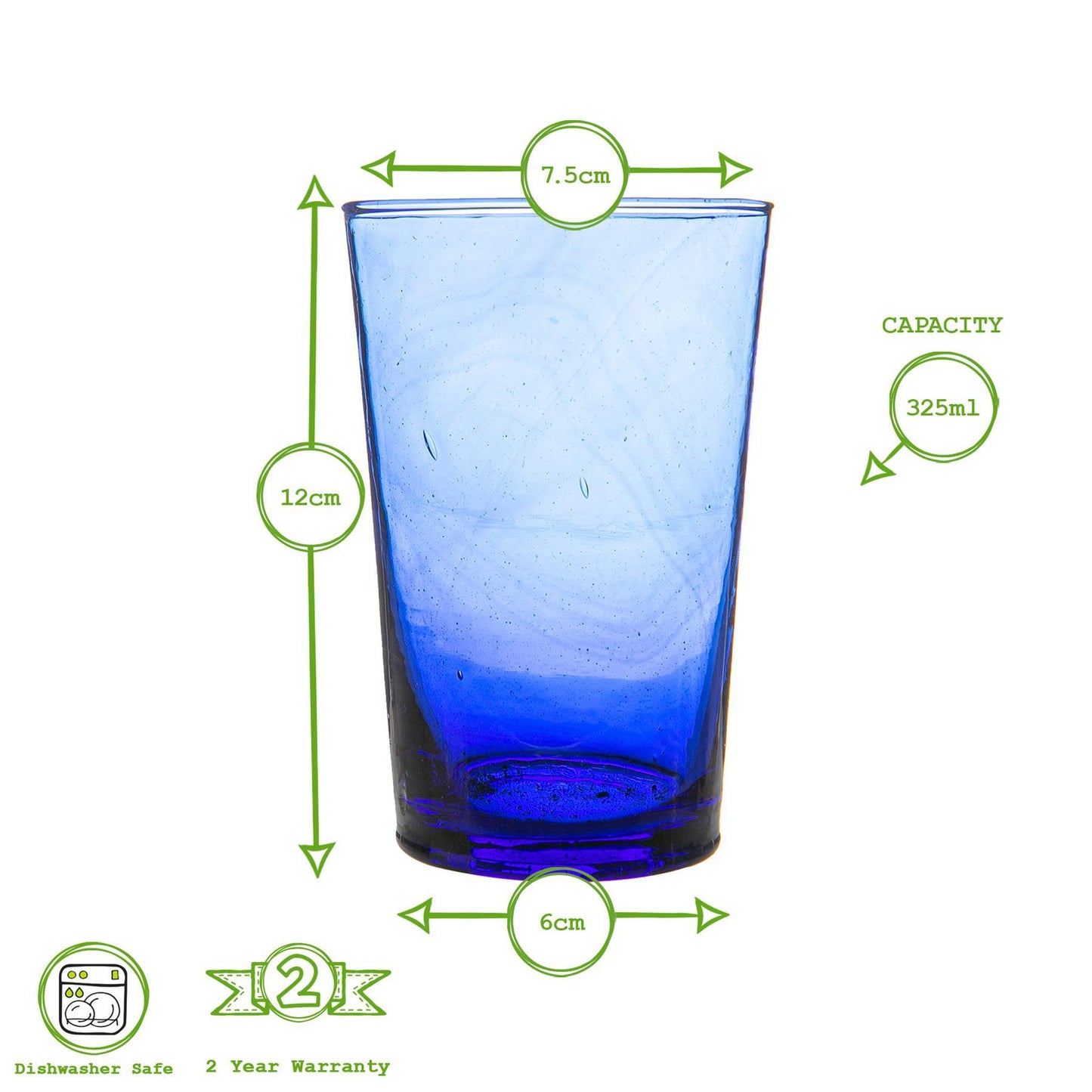 325ml Meknes Blue Recycled Highball Glasses - Pack of Six