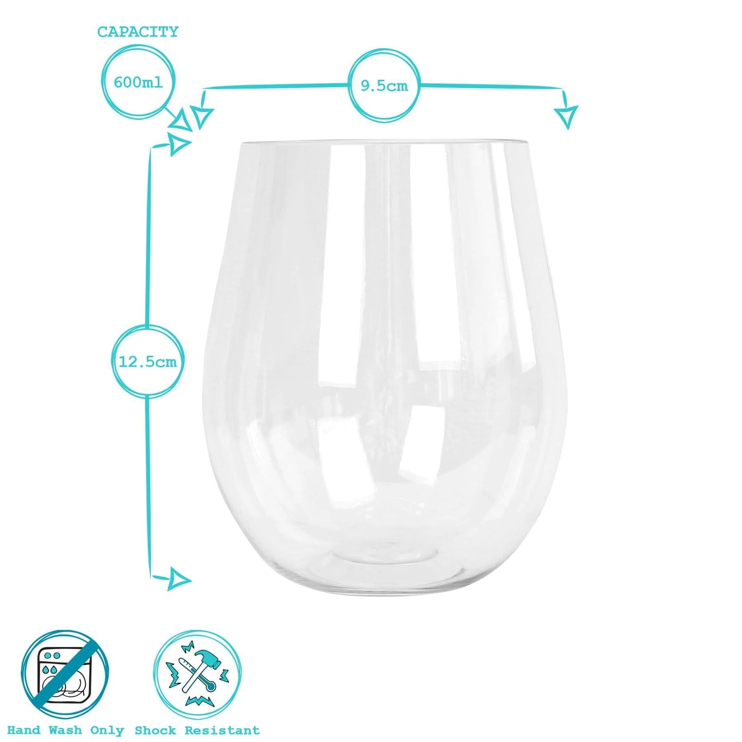 600ml Reusable Plastic Stemless Wine Glasses - Pack of Six