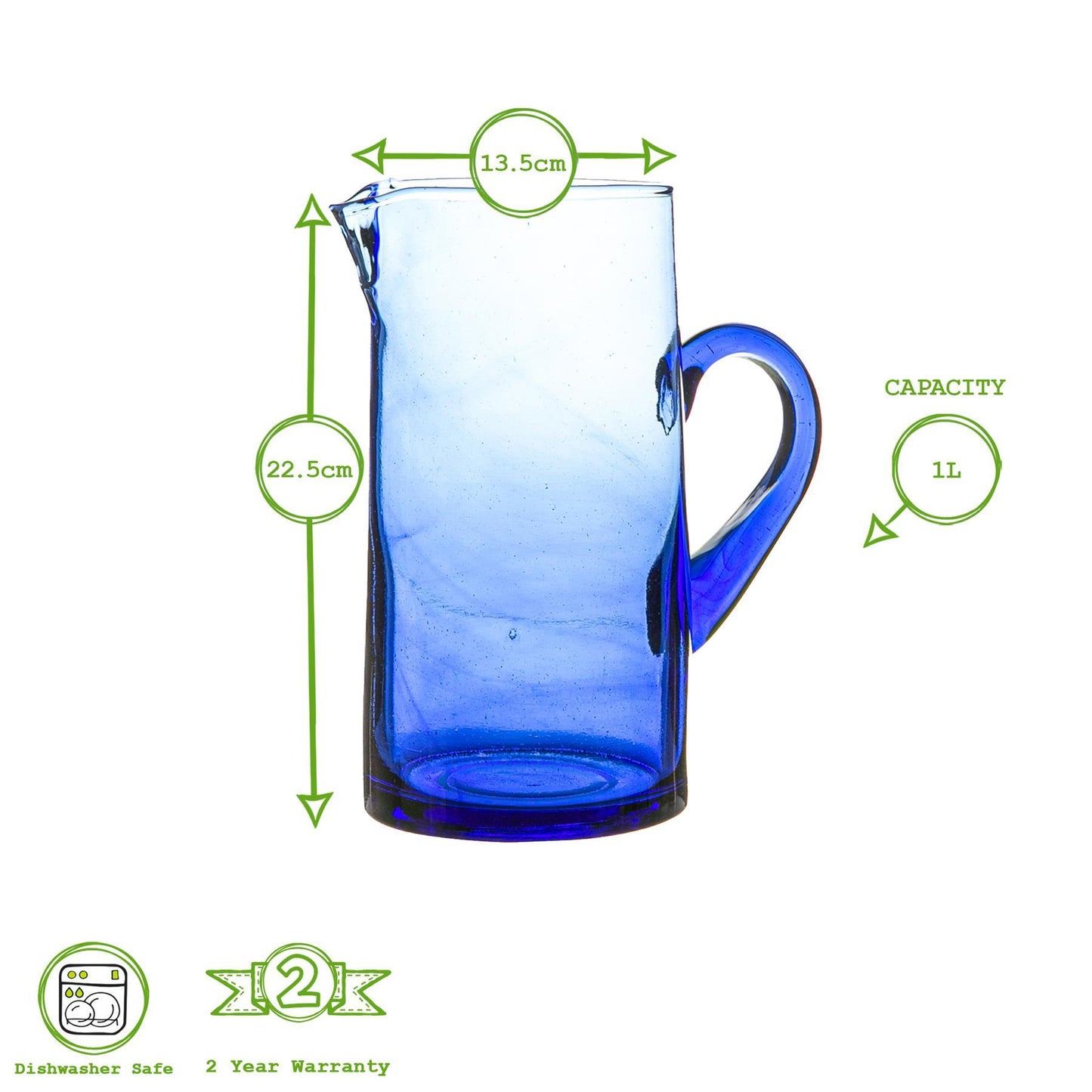1L Jebel Blue Recycled Glass Jug