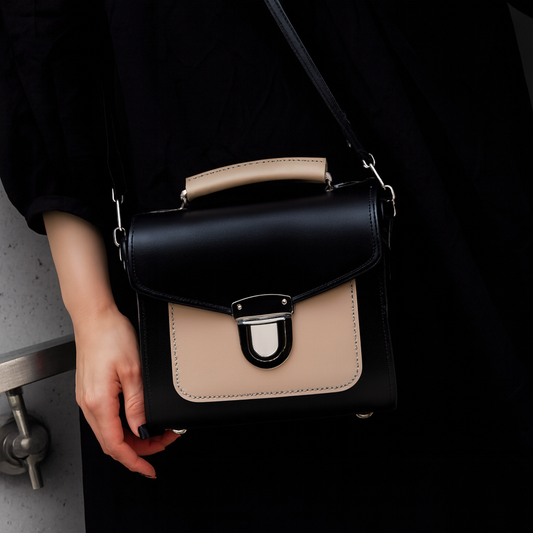 Handmade Leather Sugarcube Handbag - Cafe Noir