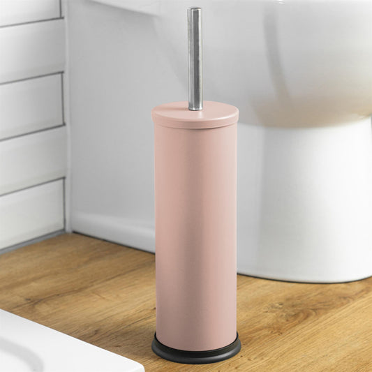 Matt Pink Round Stainless Steel Toilet Brush & Holder