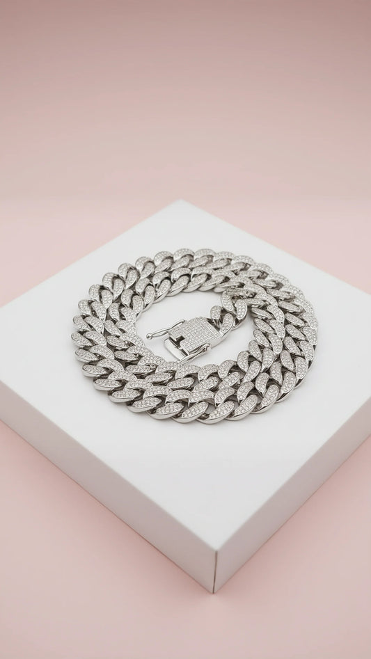 Iced Out Cuban Chain Necklace Stainless Steel