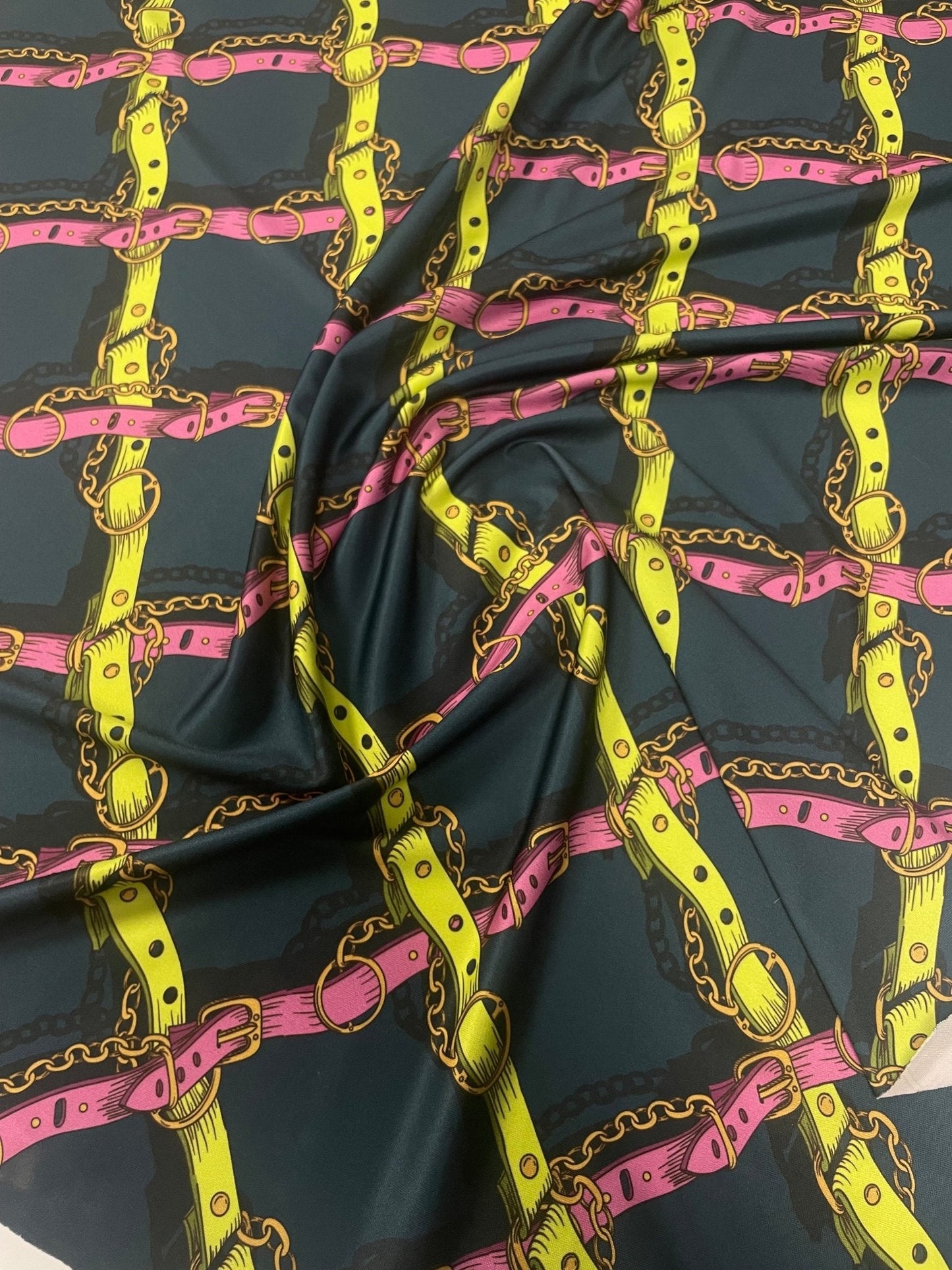 Chain Belt Print Spandex Fabric – Bold Graphic Design by Metre