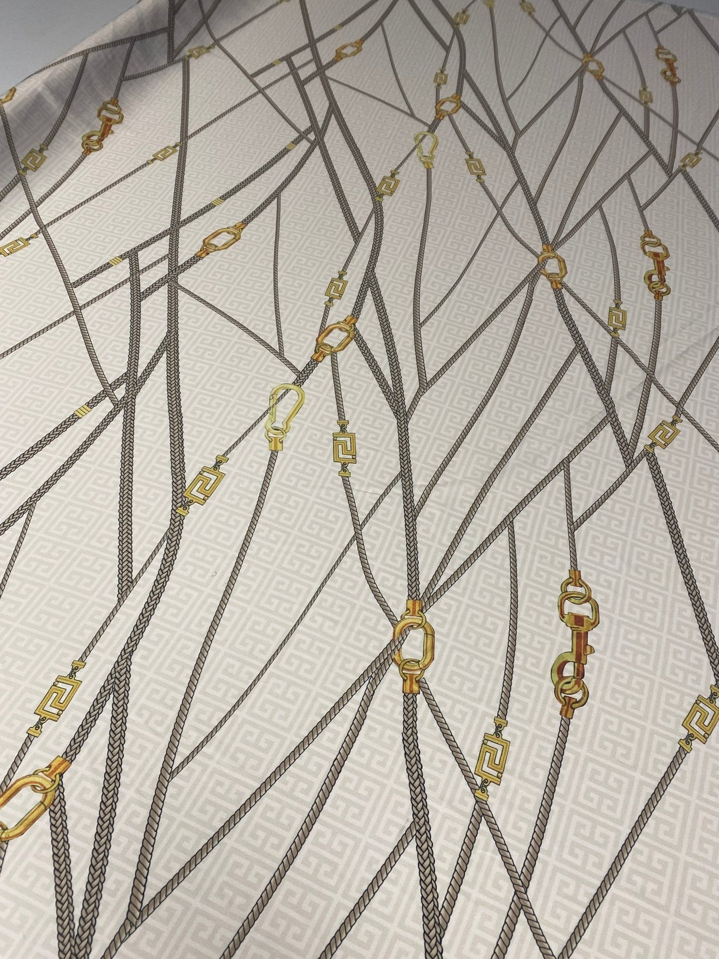 Chain Print Satin Fabric in Beige & Gold