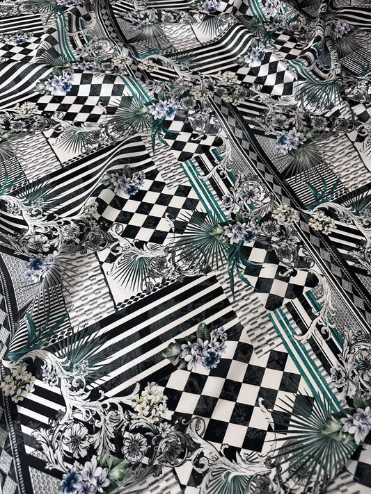 Checkerboard Patchwork Fabric – Fabric by Metre, Options: Satin, Crepe, Spandex, Chiffon