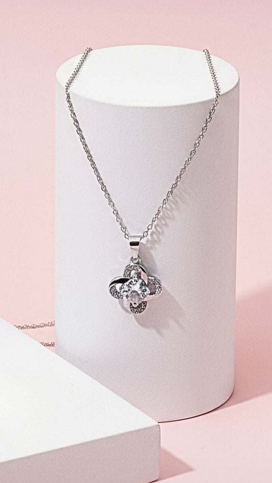 Flower Solitaire Crystal Pendant Necklace