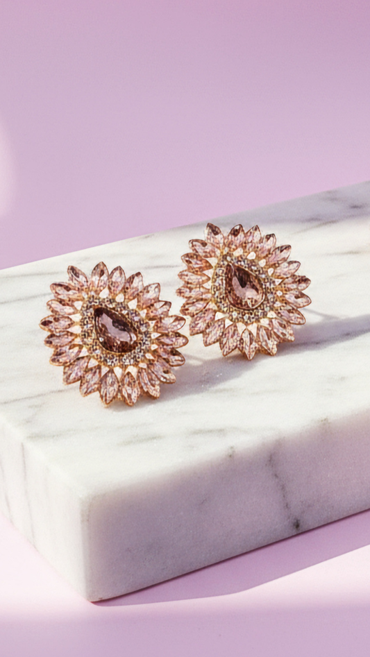 Oval Cluster Crystal Stud Earrings