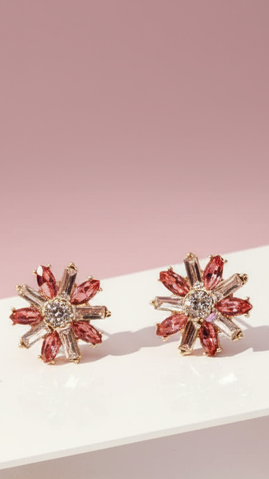 Flower Cluster Crystal Stud Earrings