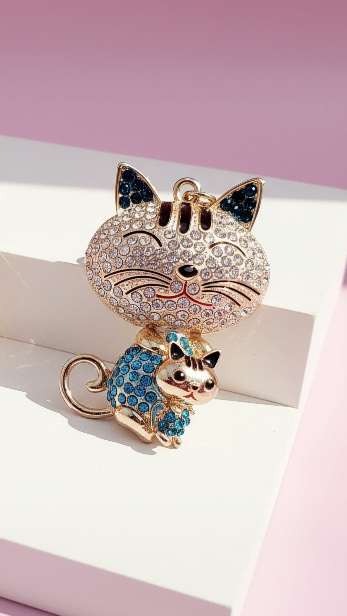 Cat & Kitten Crystal Key Ring & Bag Charm