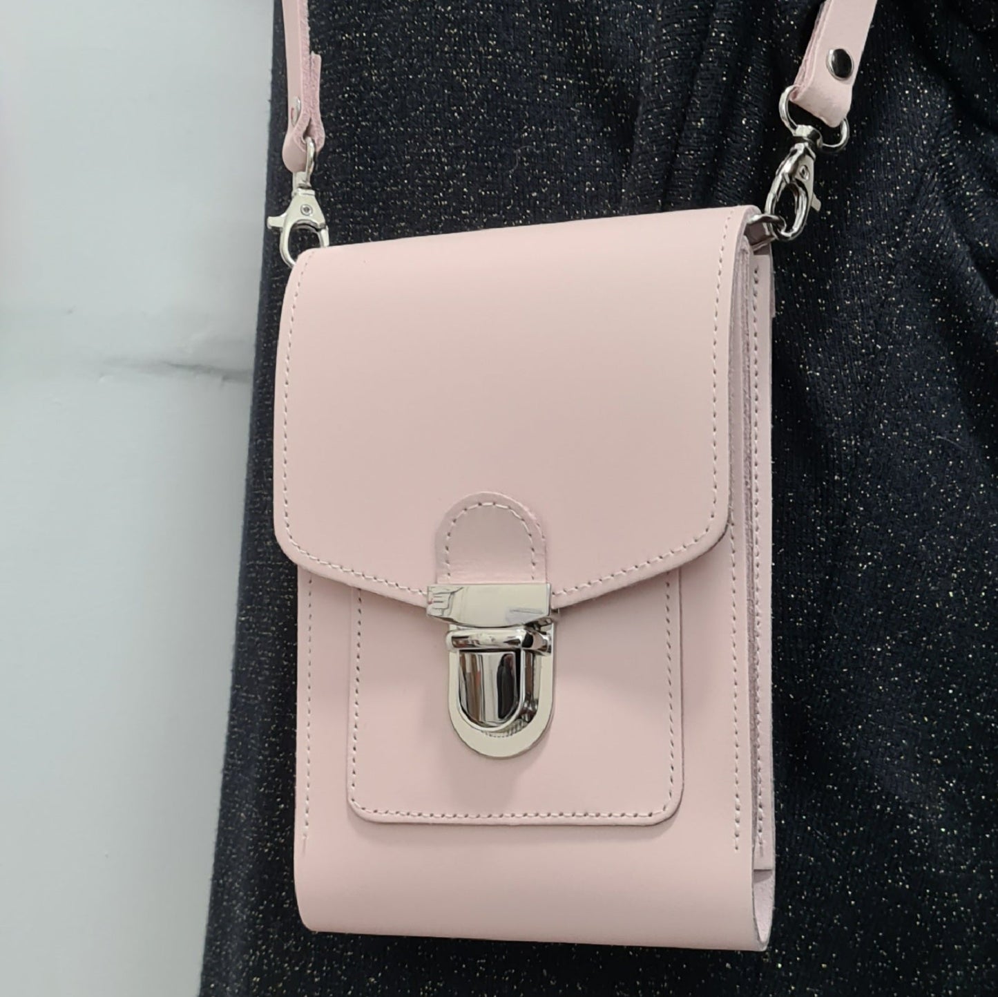 Leather Push Lock Crossbody Phone Case - Cherry Blossom