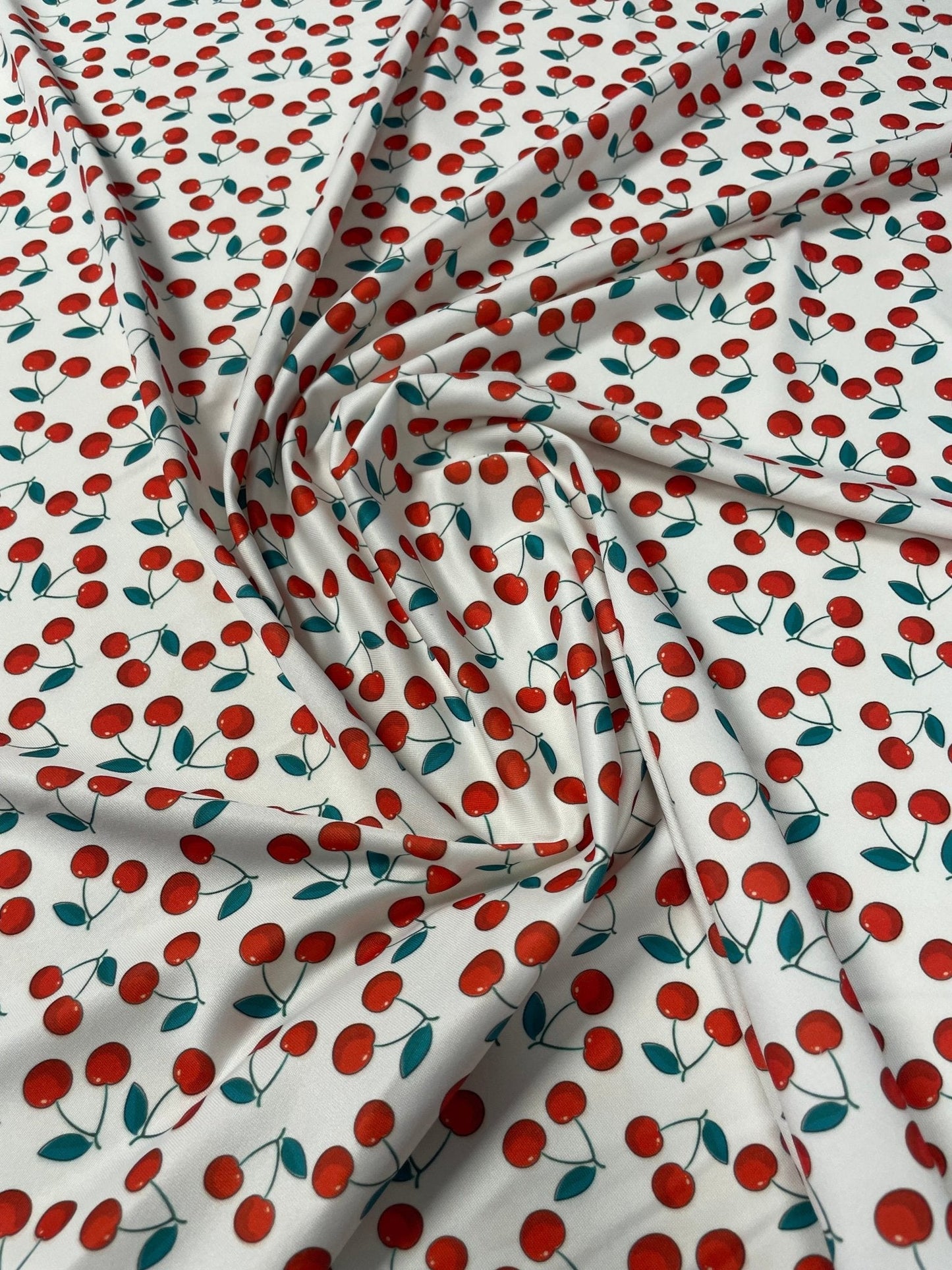 Cherry Print Fabric by the Metre – White Cotton Blend