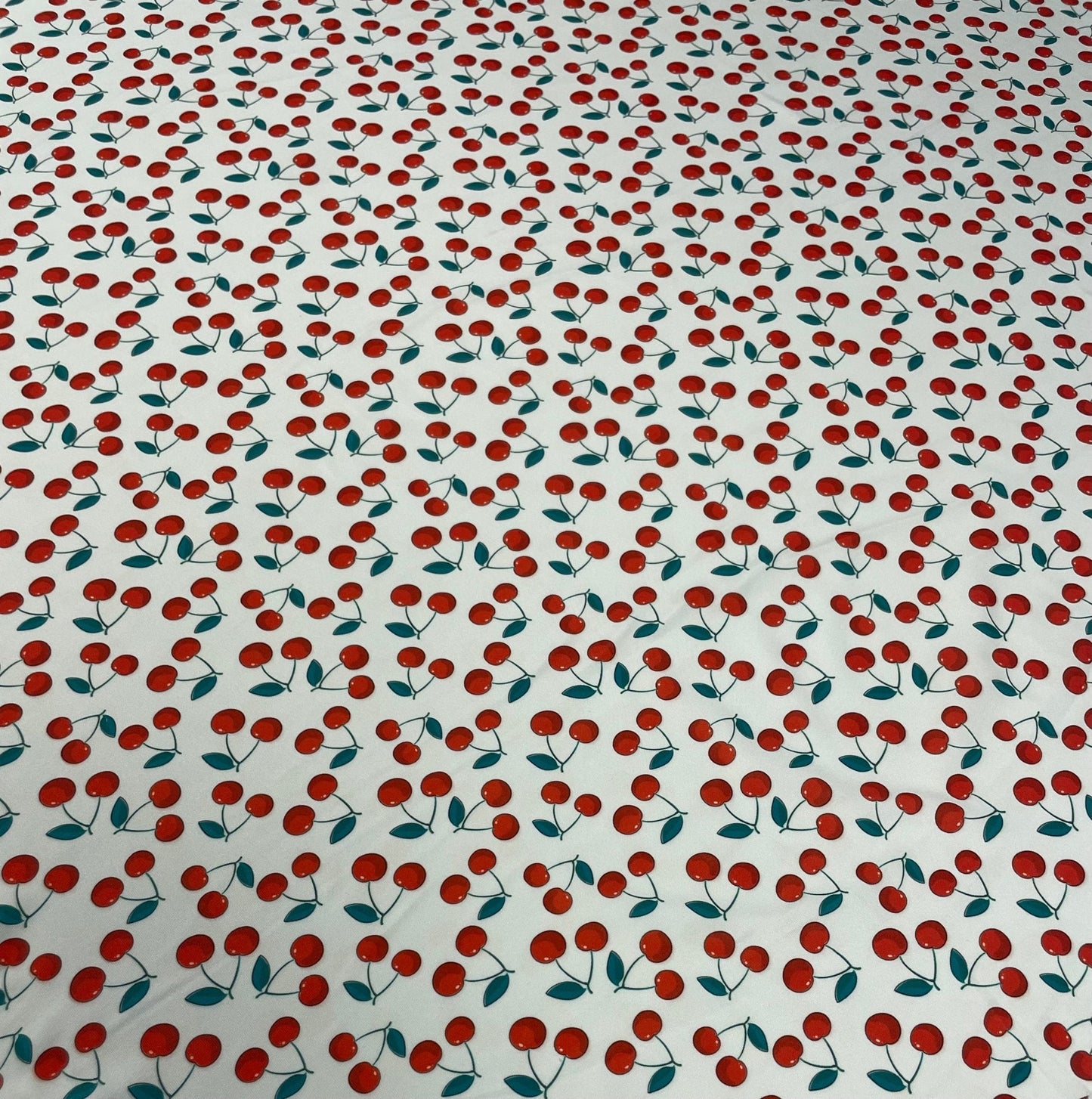 Cherry Print Fabric by the Metre – White Cotton Blend