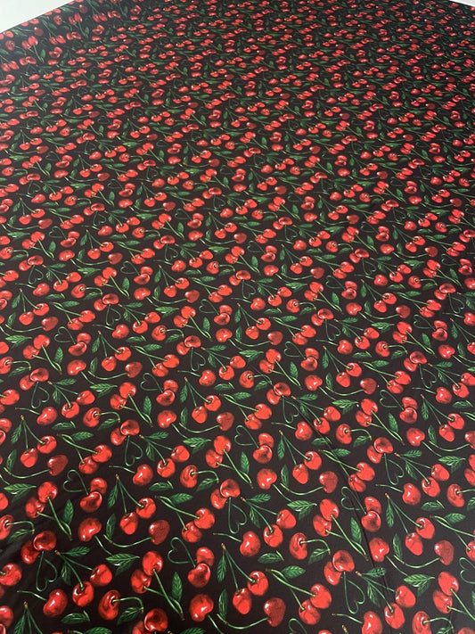 Cherry Print Fabric – Retro Red Fruit Pattern by Metre