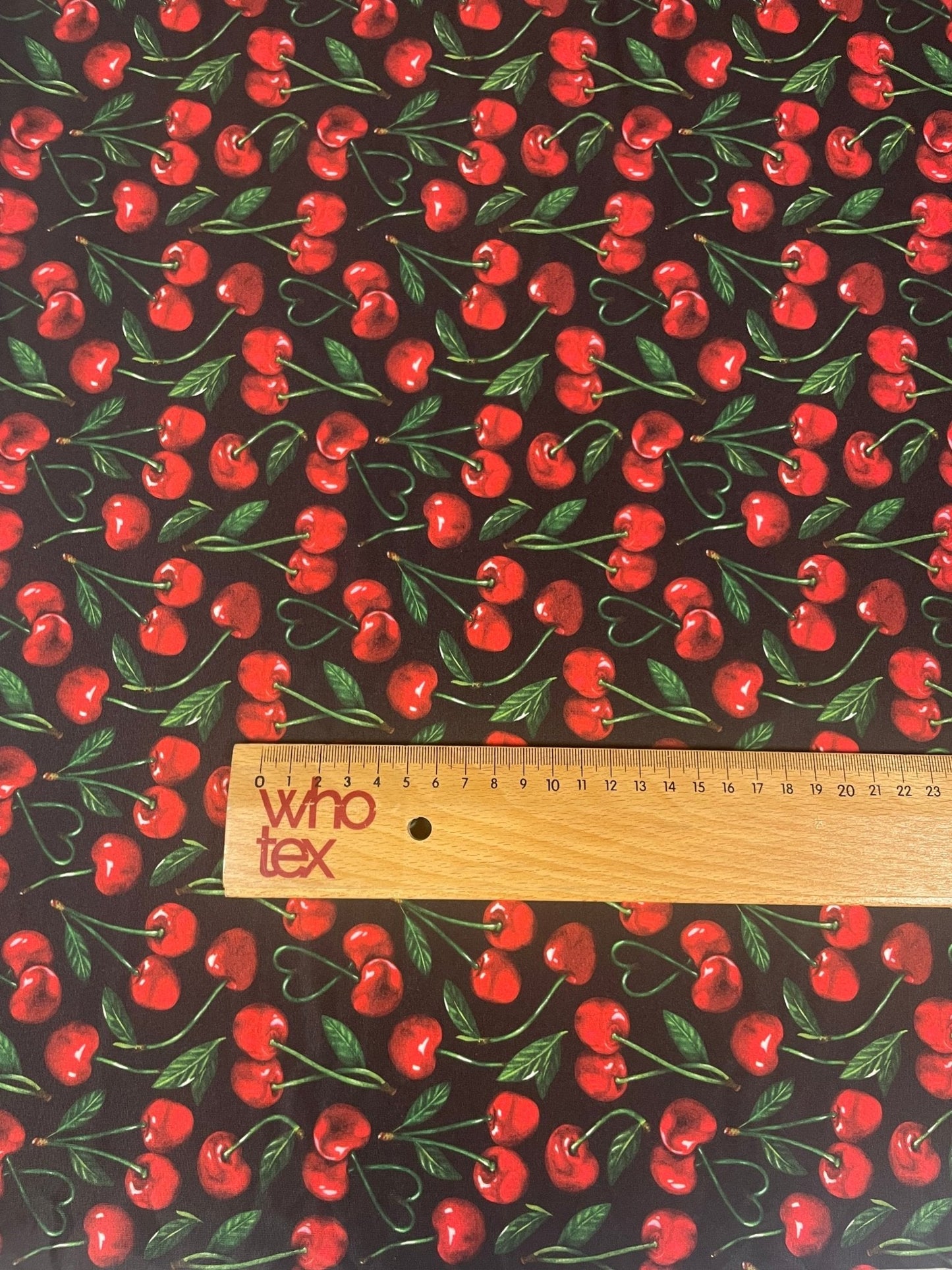 Cherry Print Spandex Fabric – Retro Red Fruit Pattern by Metre