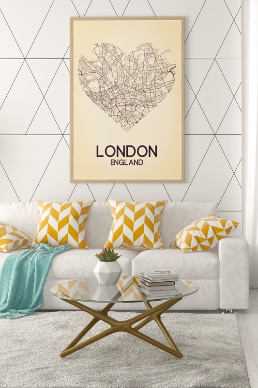 Love Heart Map Any City & Country Personalised Wall Decor Print with 10 New Styles