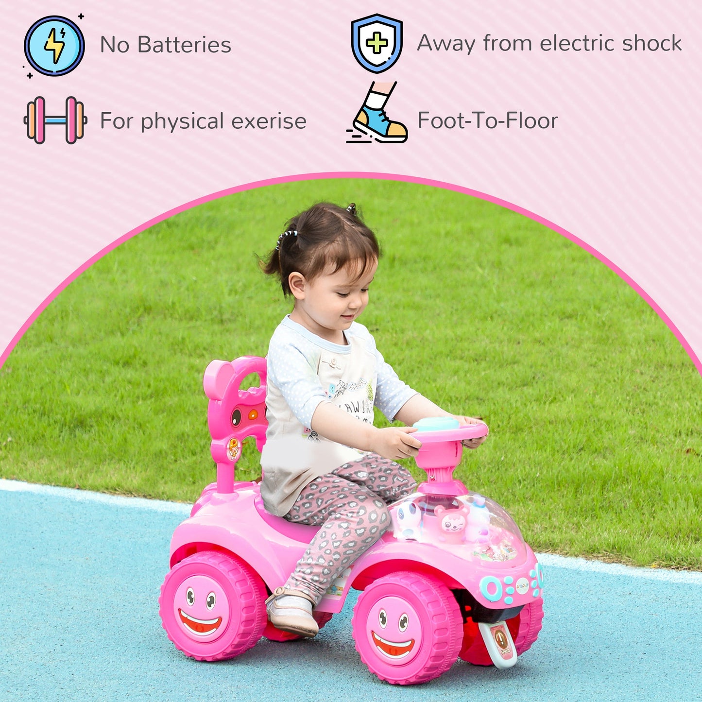 AIYAPLAY Ride on Toy, Foot to Floor Design with Music, Light, Horn