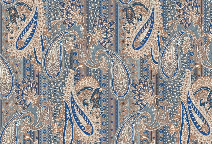Classic Blue & Beige Paisley Fabric by the Metre