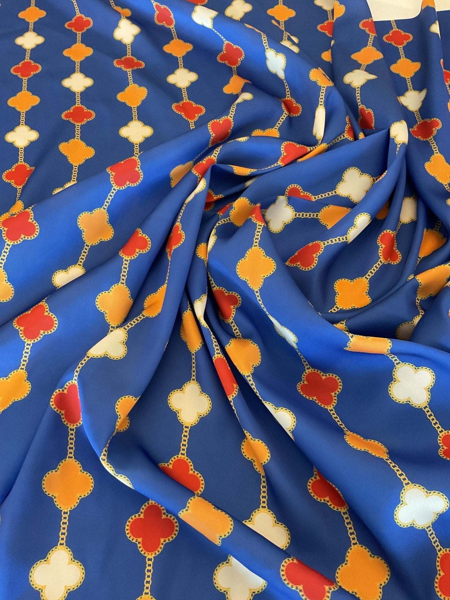 Navy Blue Clover Chain Pattern Fabric – Multiple Fabric Options, Sold by Metre