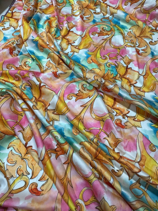 Colorful Baroque Floral Fabric – Custom Printed Fabric, Choose Material by Metre