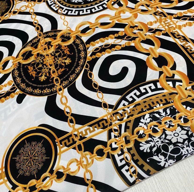 Gold Chain Greek Key Crepe Fabric – Available in Satin, Crepe, Spandex & Chiffon | By Metre