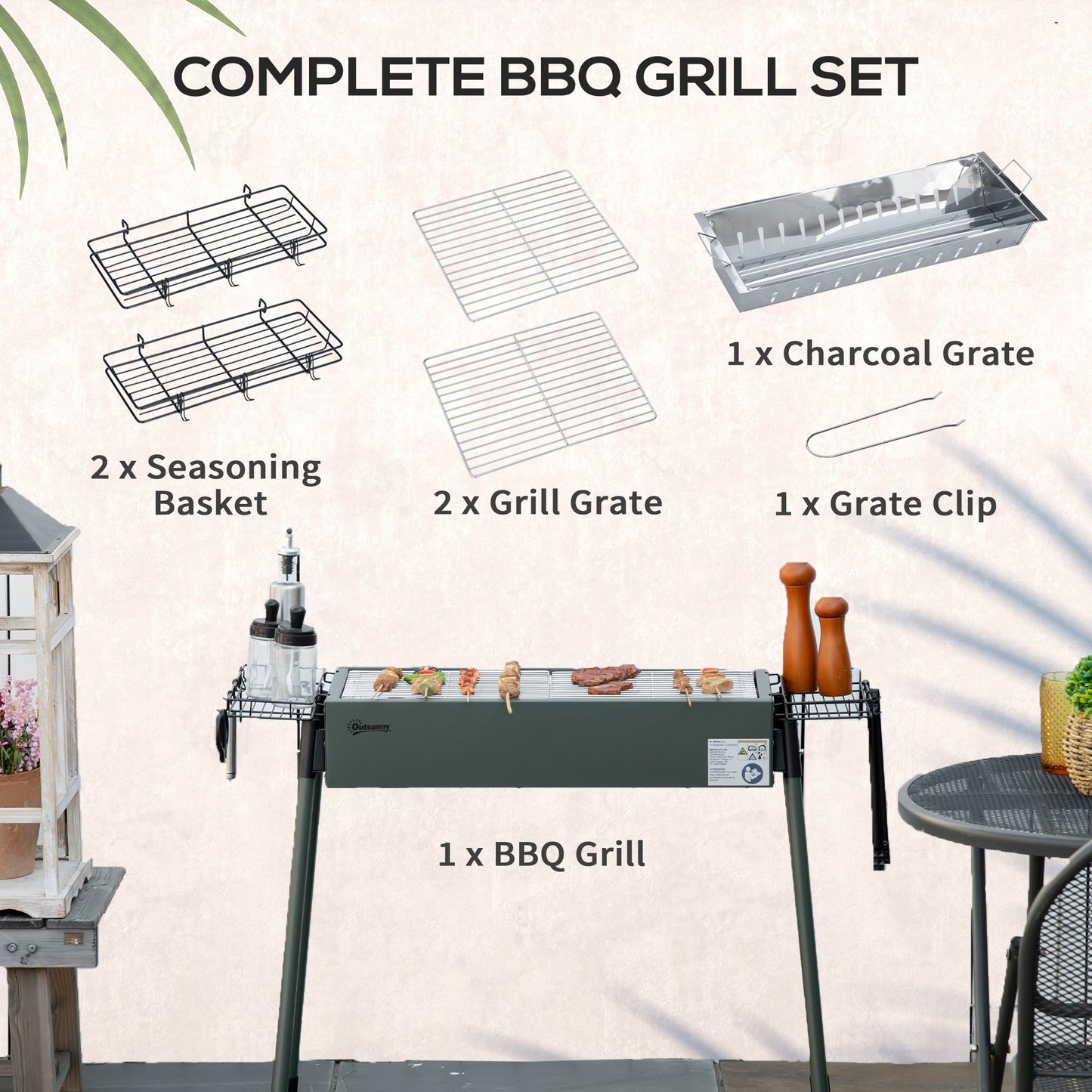 Portable Charcoal Barbecue BBQ Grill with Seasoning Baskets and Hooks