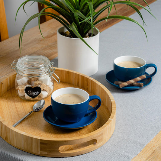 250ml Navy Cappuccino Cups & Saucers - Pack of Six