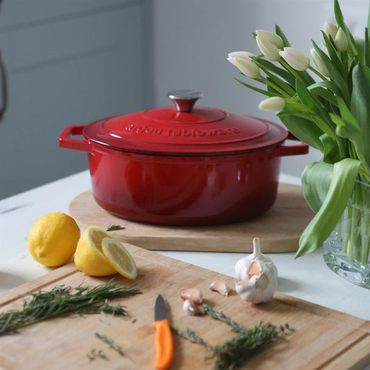 4.68L Red Ombre Oval Cast Iron Casserole Dish