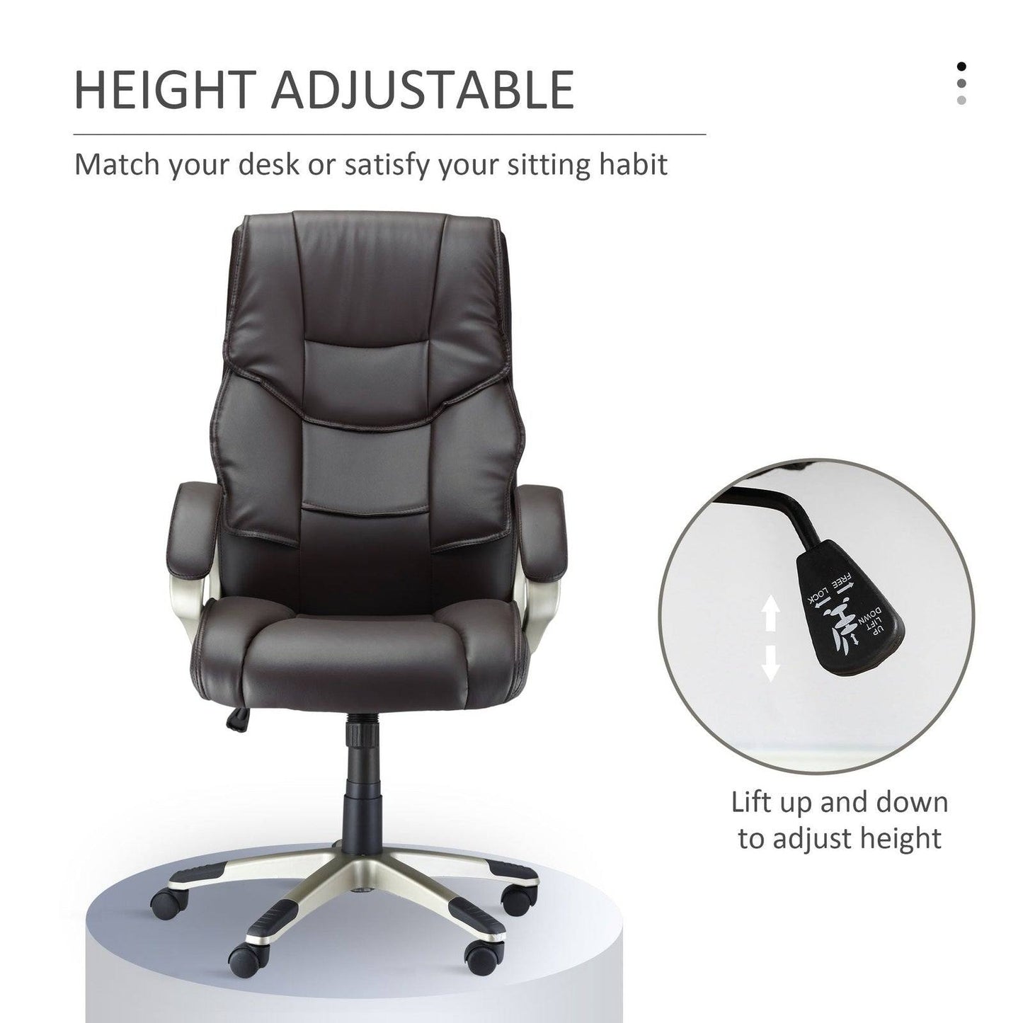 Home Office Chair High Back Computer Desk Chair with Faux Leather Adjustable Height Rocking Function Brown