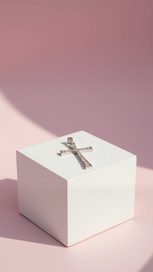 Curved Crystal Cross Necklace