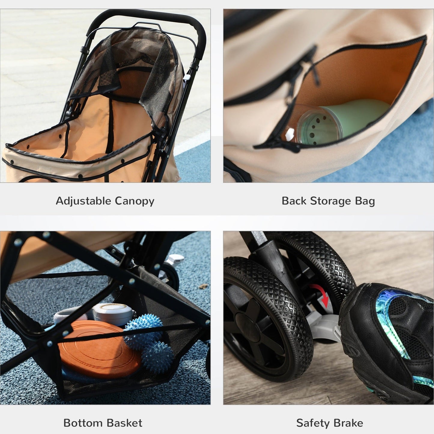 PawHut Pet Stroller Pushchair Foldable Travel Dog Cat Carriage w/ Reversible Handle Brake Basket