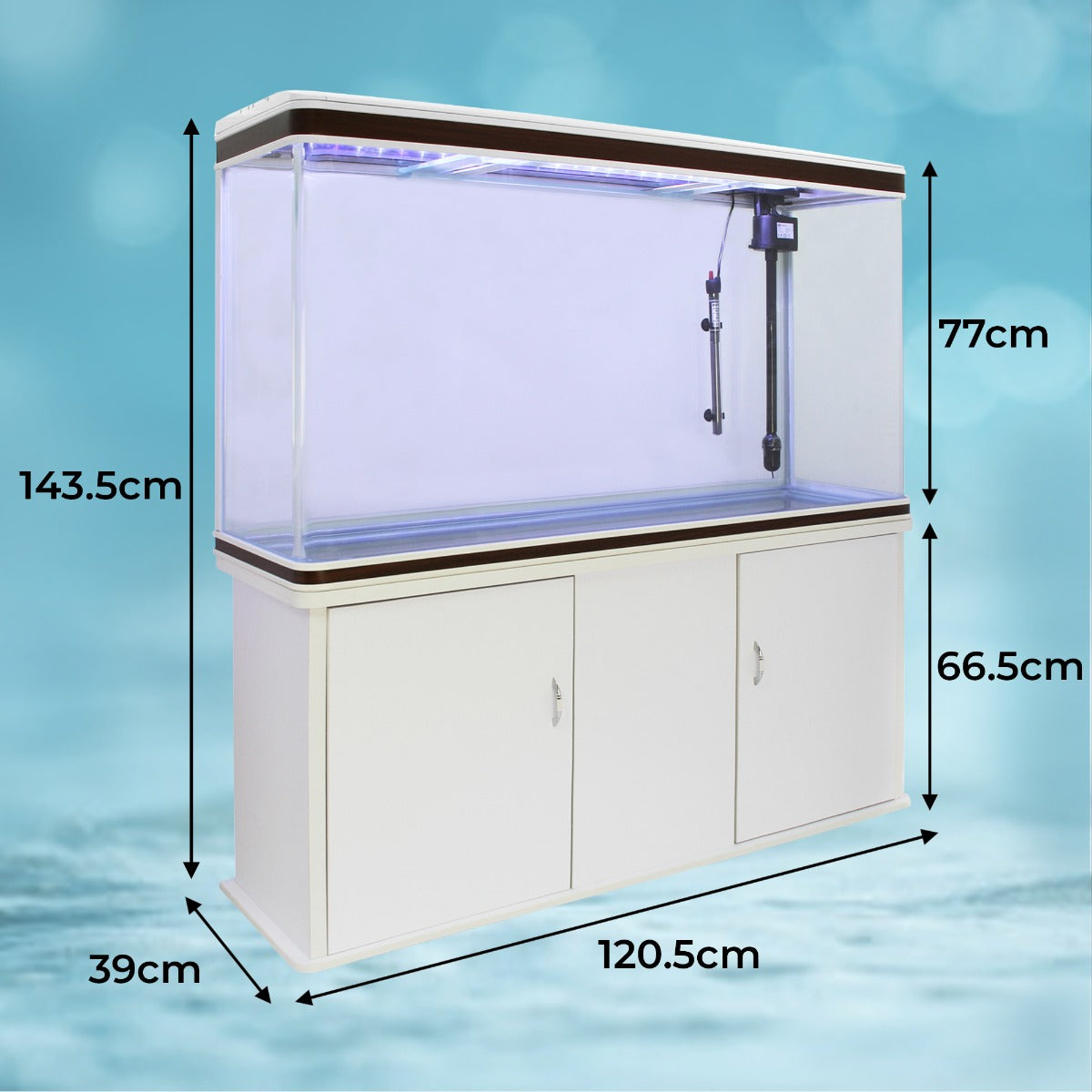 Aquarium Fish Tank & Cabinet with Complete Starter Kit - White Tank & Black Gravel