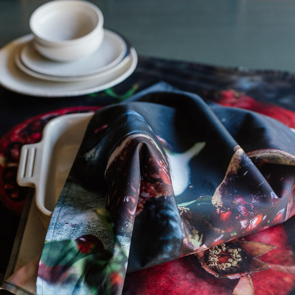 Square Cloth - Pomegranate on Black