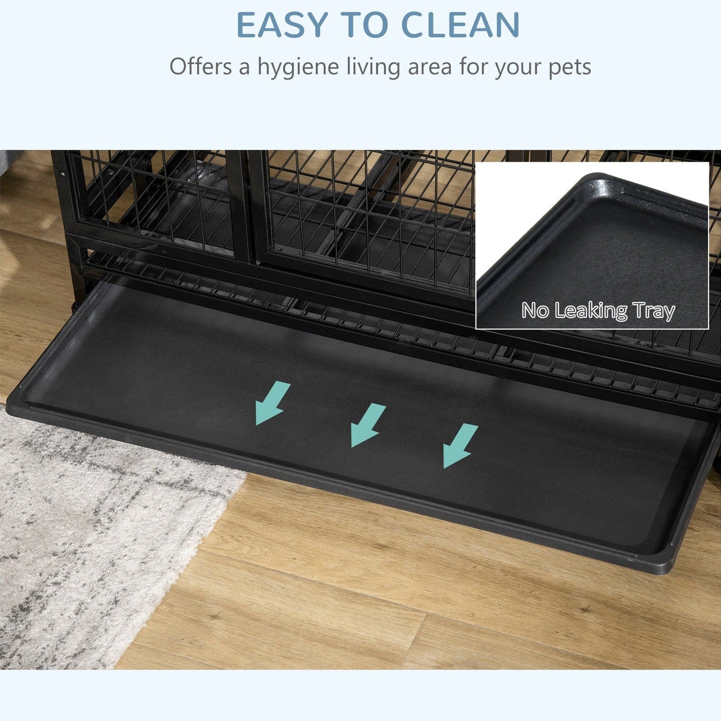 PawHut Metal Kennel Cage W/Wheels and Crate Tray