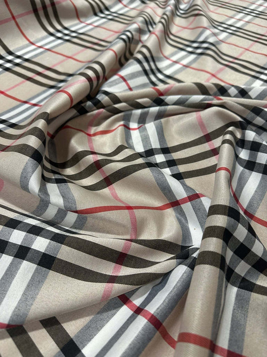 Double Sided Beige Plaid Tartan, Poplin Cotton Fabric