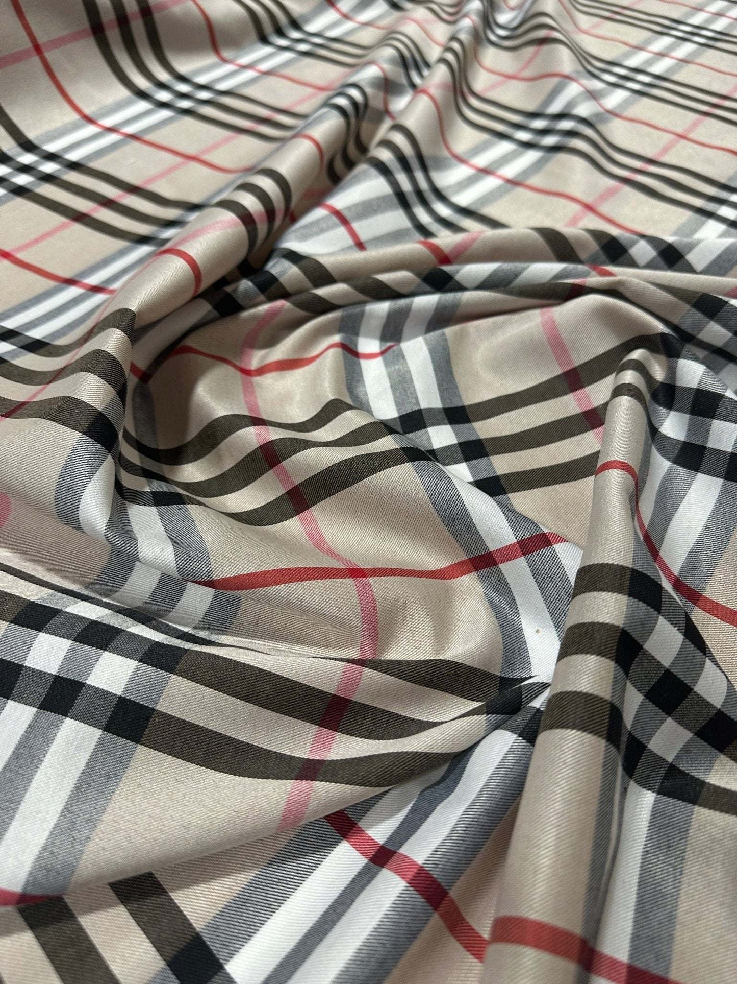 Double Sided Beige Plaid Tartan, Poplin Cotton Fabric