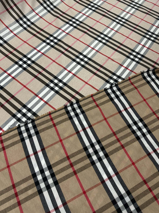 Double Sided Beige Plaid Tartan, Poplin Cotton Fabric