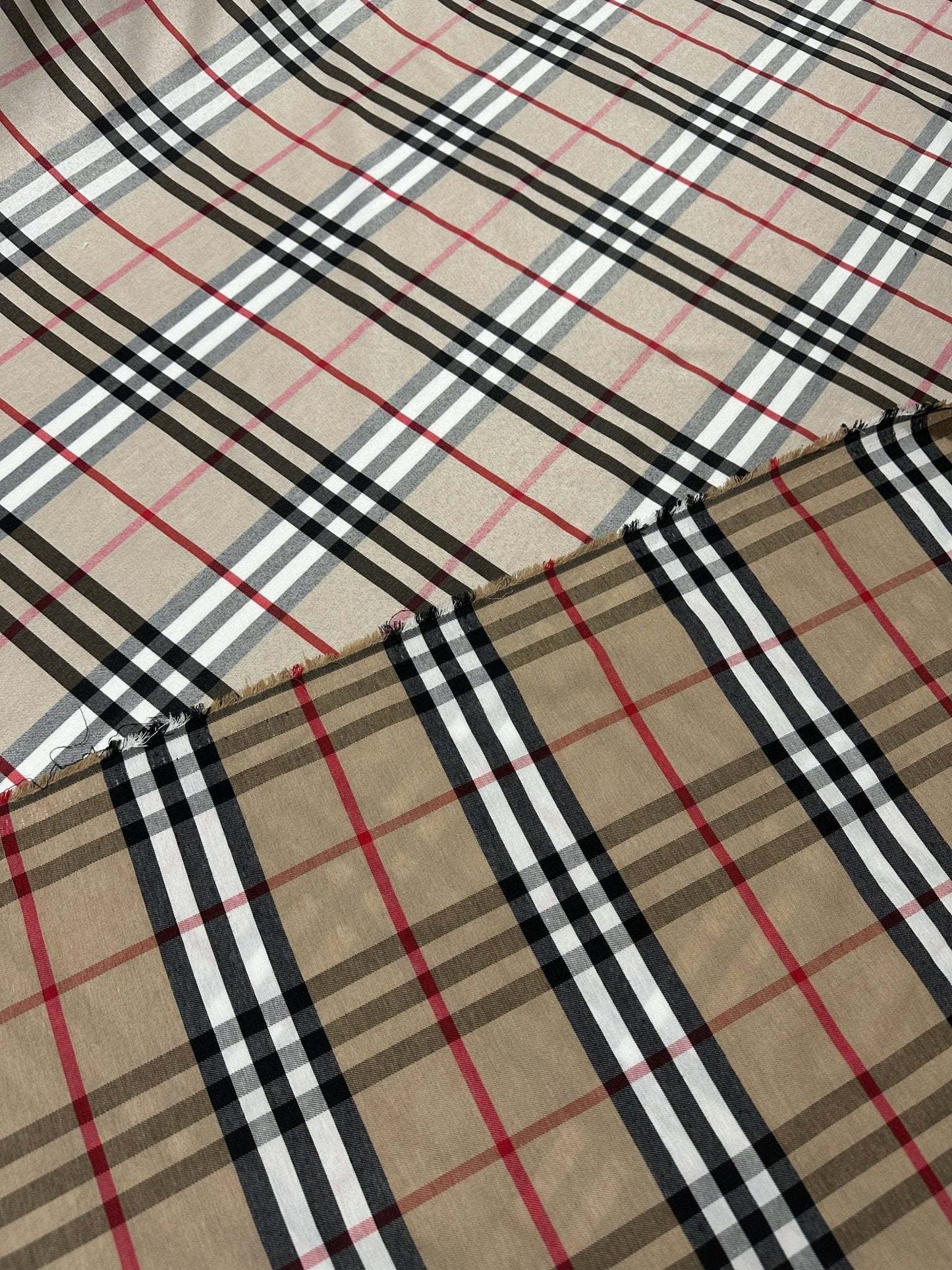 Double Sided Beige Plaid Tartan, Poplin Cotton Fabric