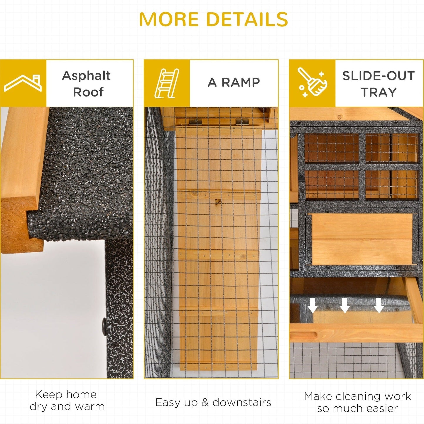 PawHut Wood-metal Rabbit Hutch Elevated Pet Bunny House Rabbit Cage with Slide-Out Tray Outdoor