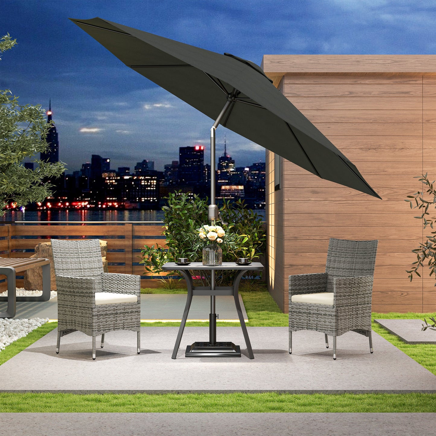 Outsunny 2 Pieces Outdoor Rattan Armchair Garden Dining Chair Set Mixed Grey