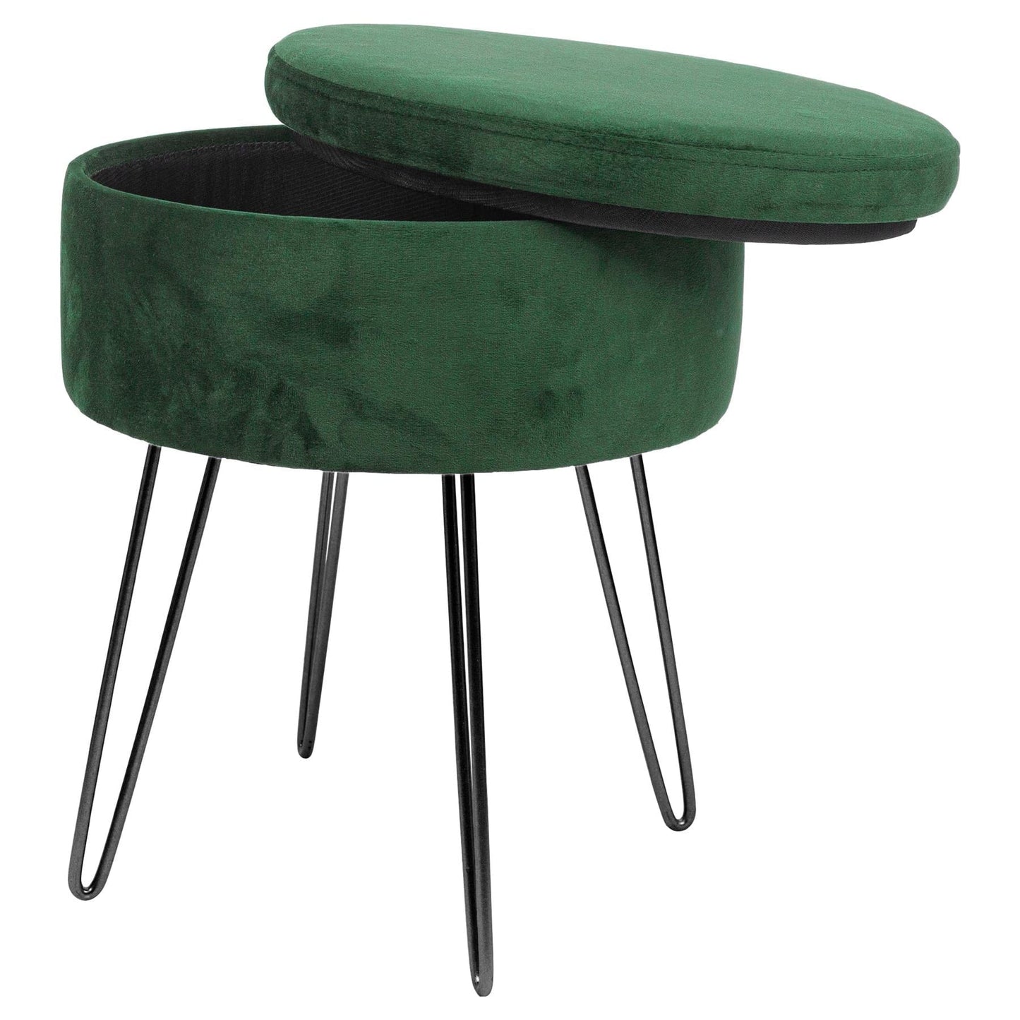 Green Round Velvet Storage Footstool