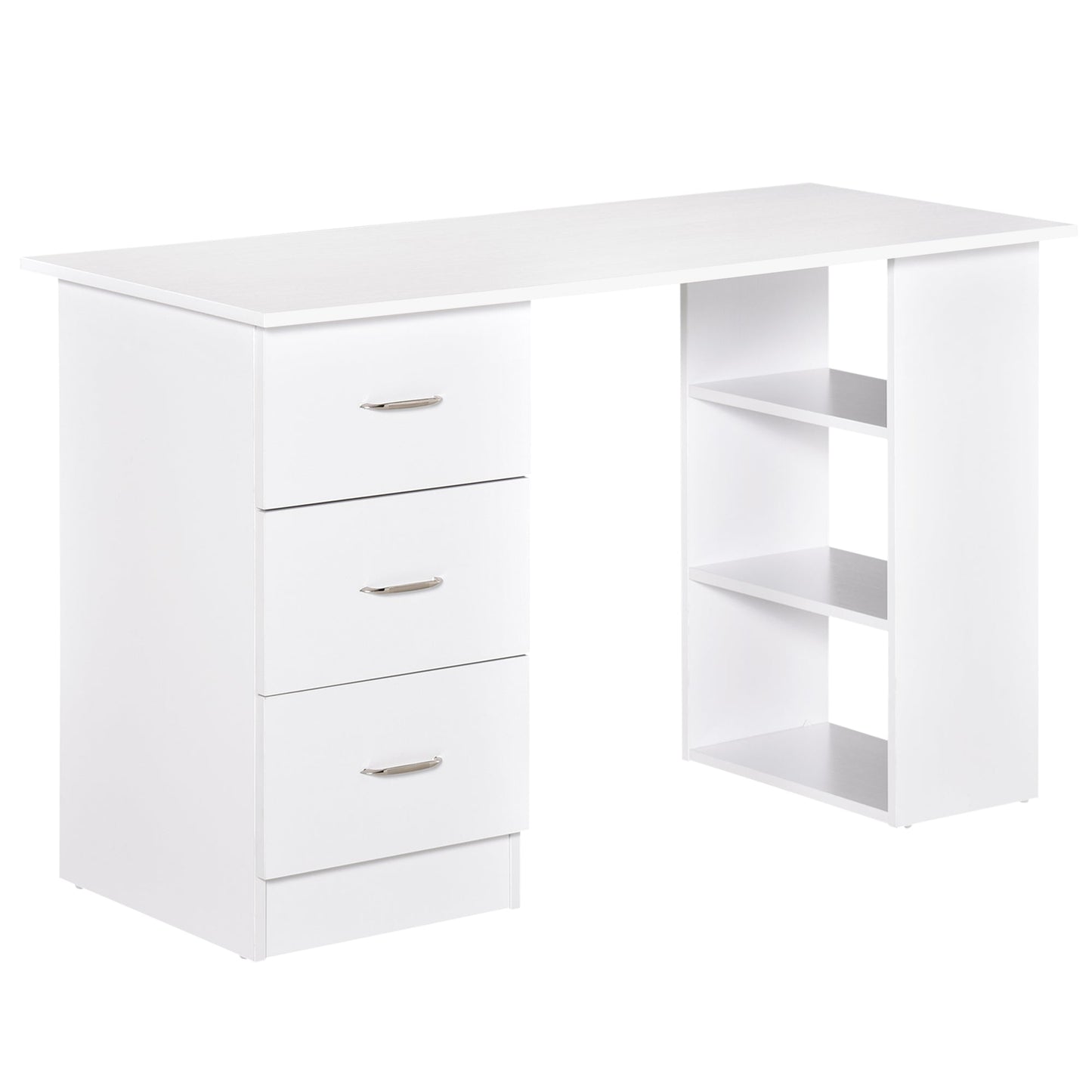 120cm Computer Desk Writing Table Pc Workstation Study Laptop Stationery With 3 Shelf & Drawers White