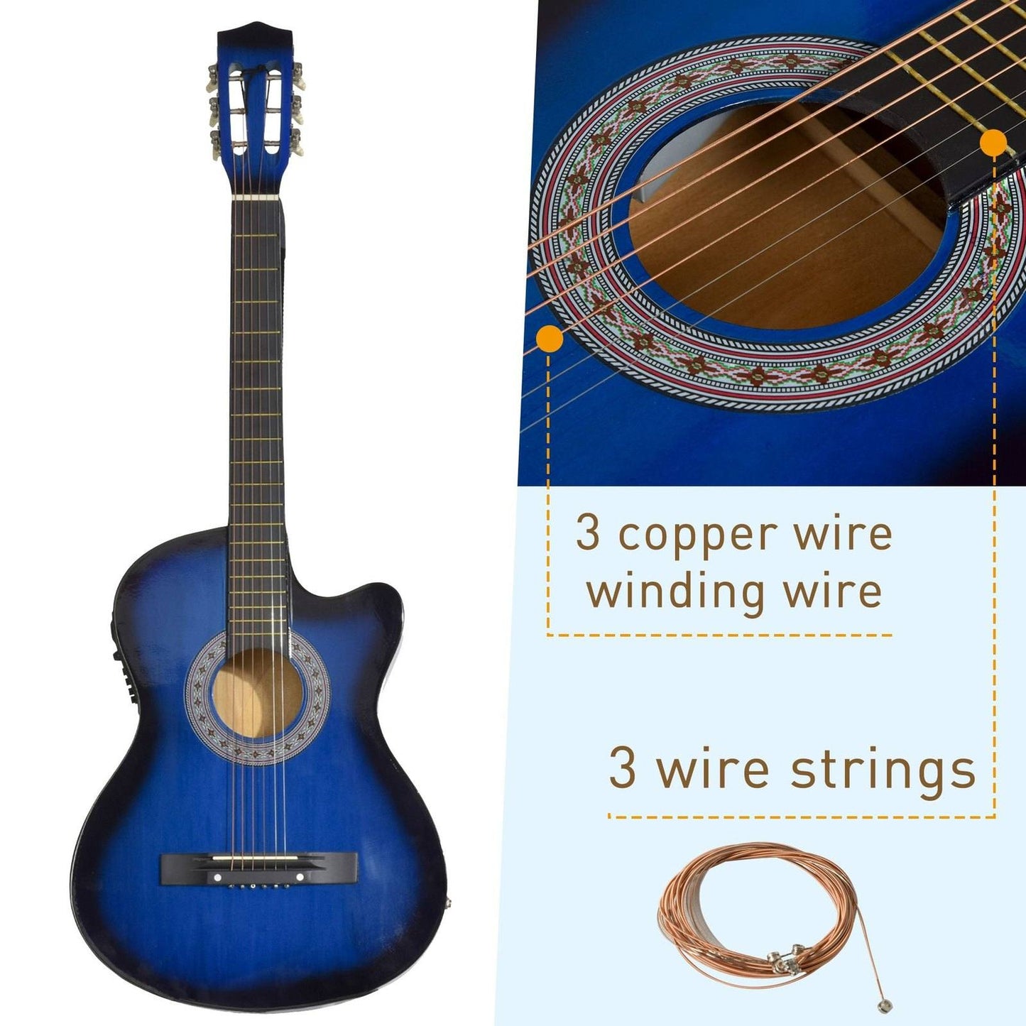38" Beginners Basswood Acoustic Guitar Blue