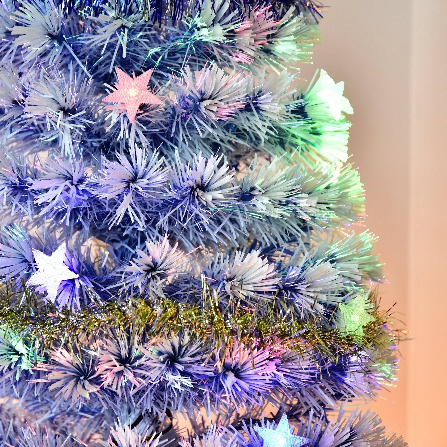 Homcom 6ft Artificial Fibre Optic Christmas Tree w/ 26 LED Lights Pre-Lit White Blue
