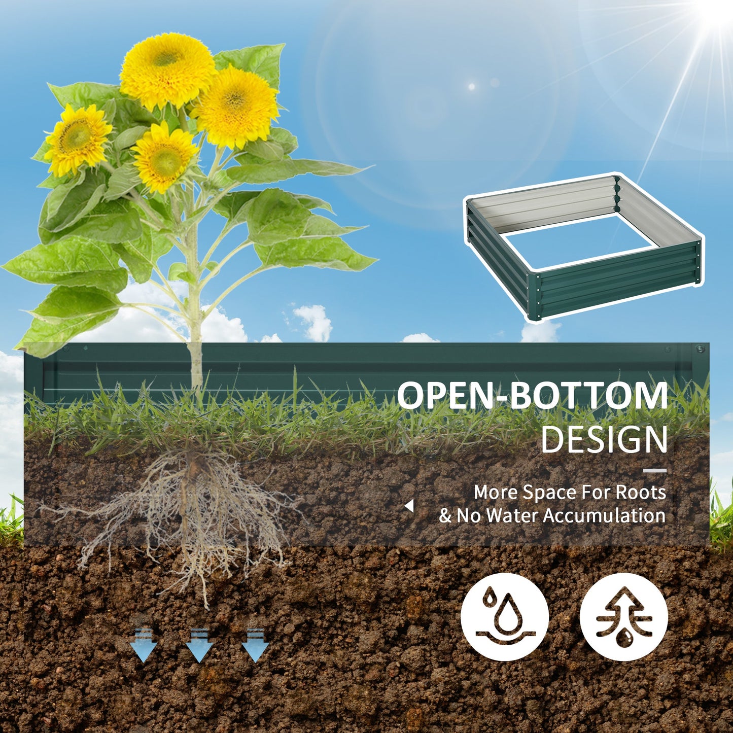 Square Raised Garden Bed Box with Weatherized Steel Frame for Vegetables
