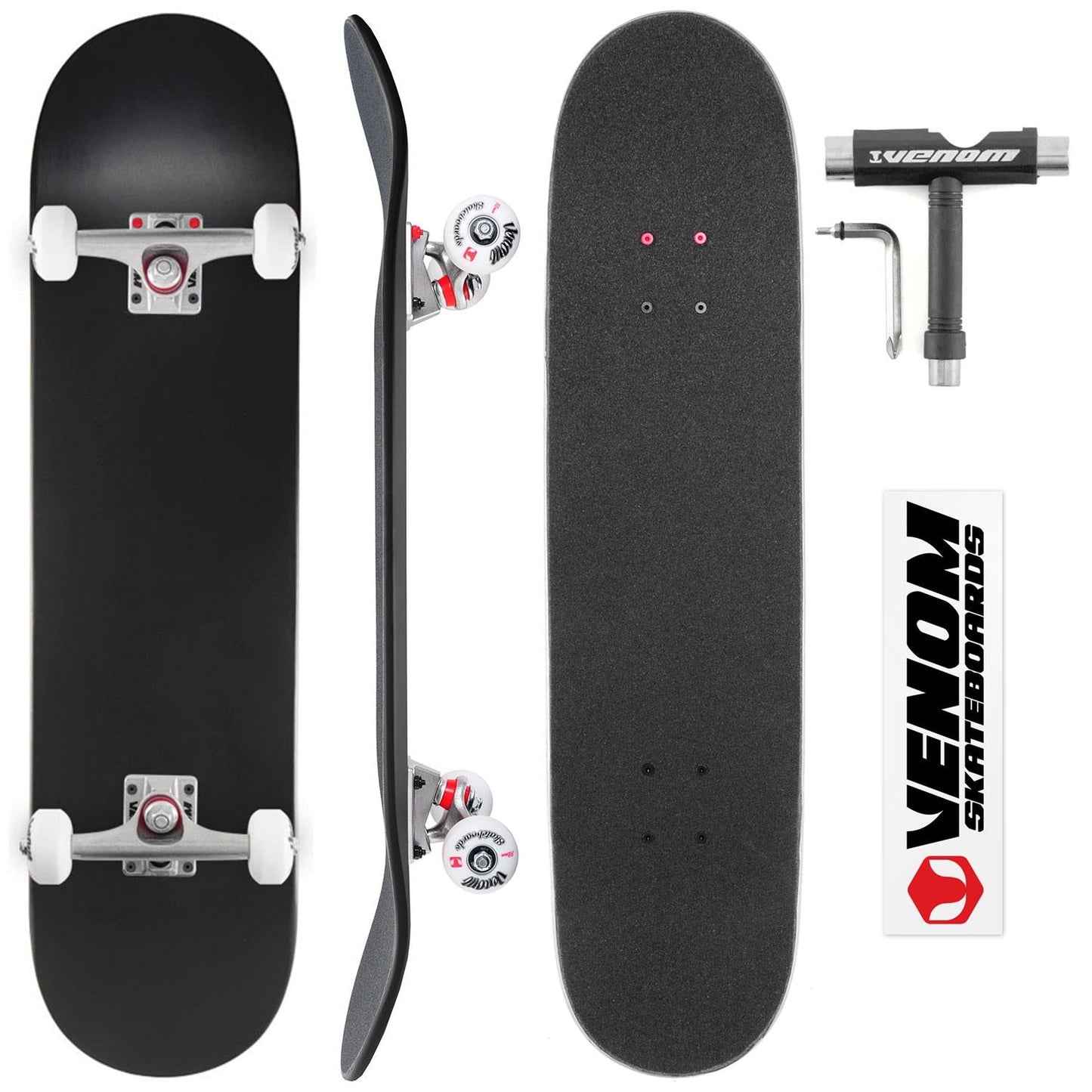 Venom Skateboards Complete Skateboard & Pens Matt Black - 8.0"