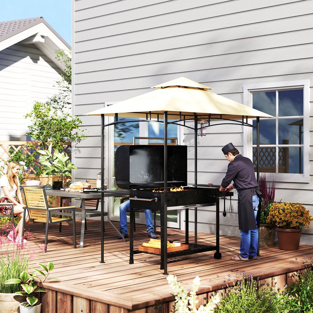 Outsunny 8' x 5' Grill Gazebo, Double Tiered Outdoor BBQ Shelter