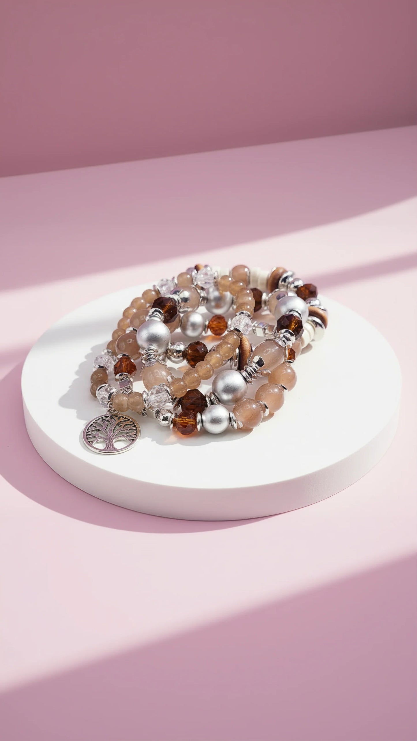 Tree Charm Ceramic Beaded Bracelet Set