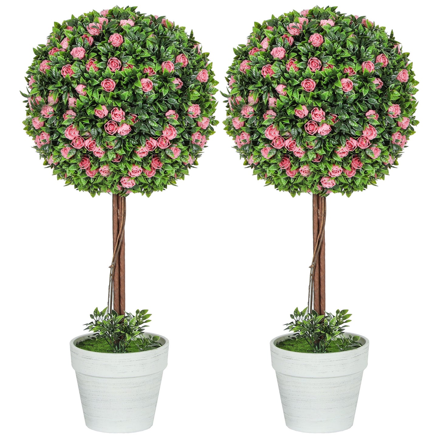 HOMCOM Set of 2 Artificial Plants with Rose Flower in Pot, 60cm